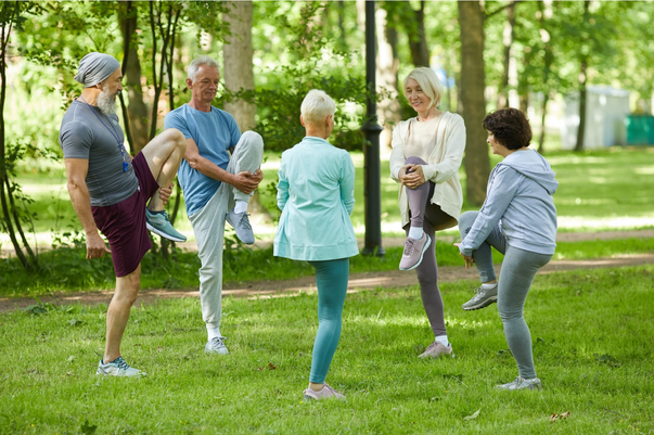 Older adults in park exercising